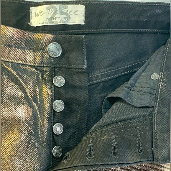 Maggie mid-rise destroyed raw crop hem shiny Fall Metal copper button fly jean - Picture 7 of 15